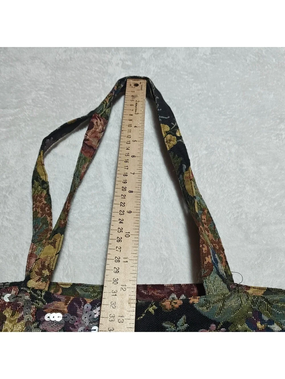 Vintage maximalist floral carpet shoulder bag with sequin embellishments